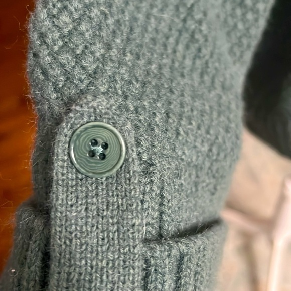 Talbots chunky sweater wool alpaca blend green turtleneck cowl neck cable knit L - Picture 11 of 11